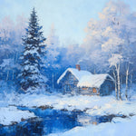 Winter cabin by the river cross stitch kit for beginners