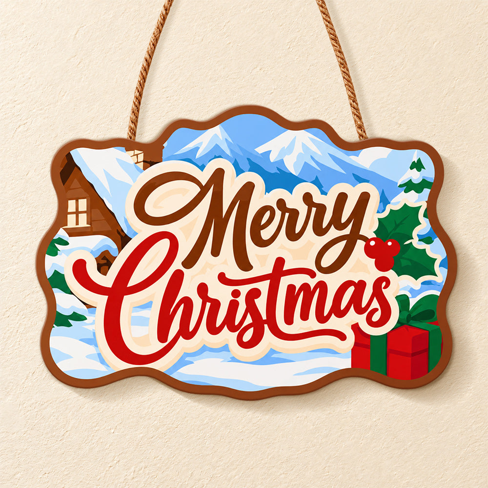 Winter cabin christmas paint by numbers door hanger finished design