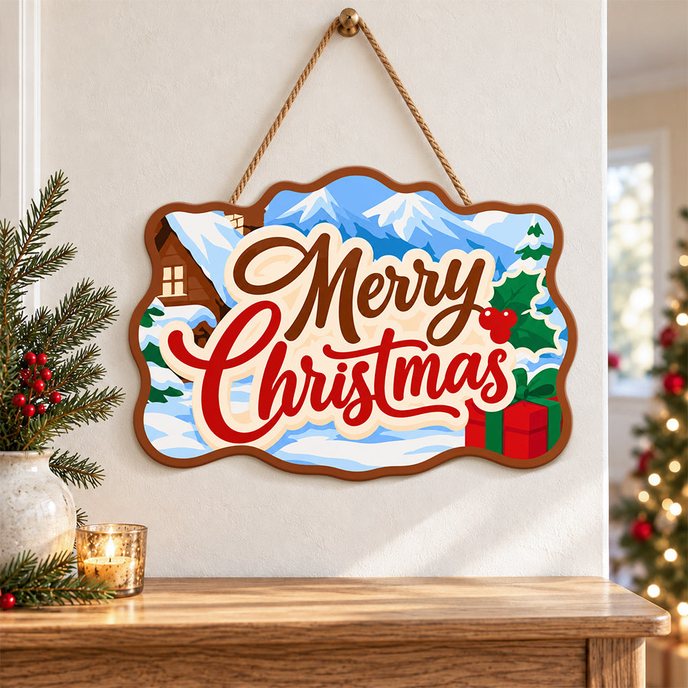 Winter cabin christmas paint by numbers door hanger as indoor wall decor
