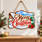 Winter cabin christmas paint by numbers door hanger as indoor wall decor