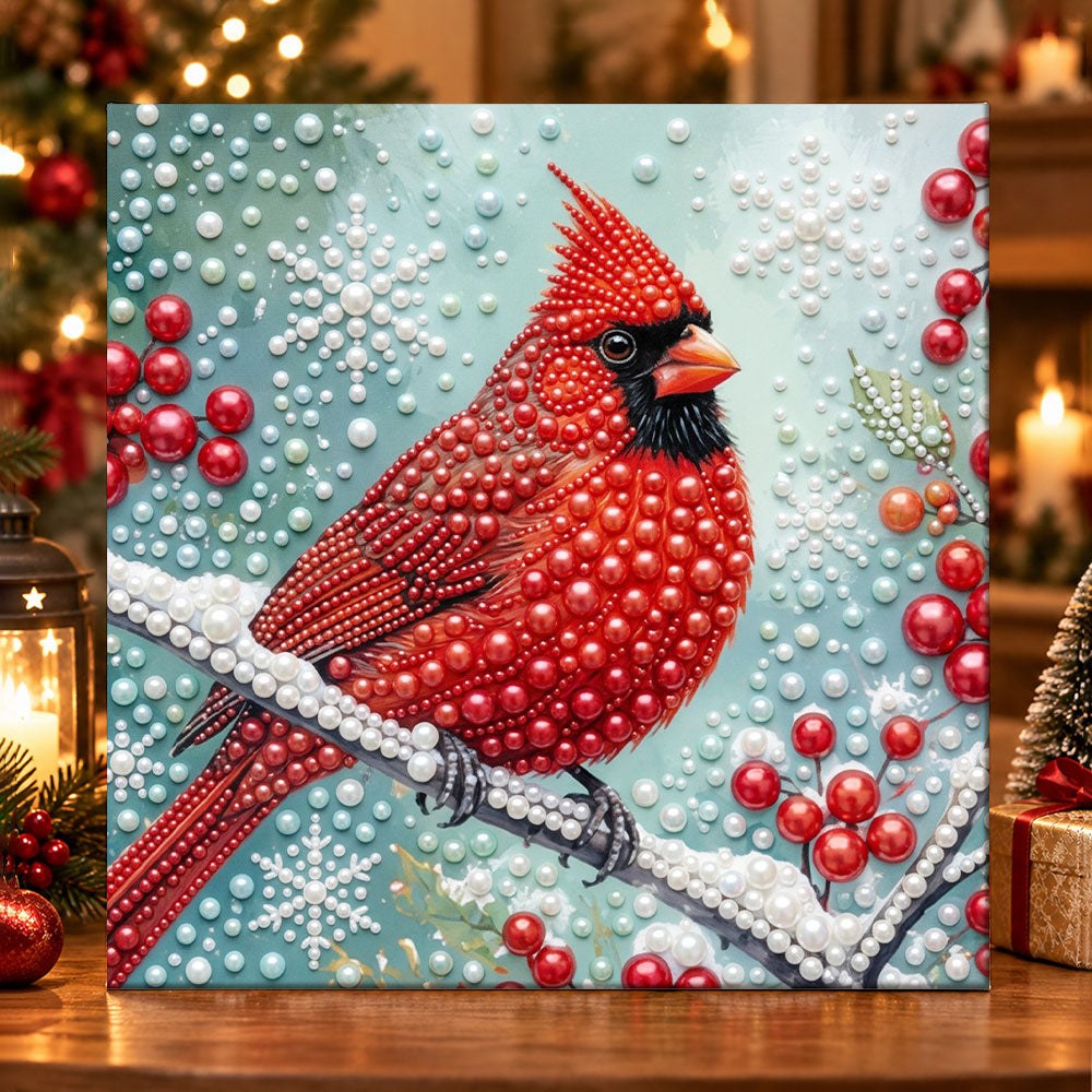 Winter cardinal bird pearl diamond painting kit for beginners