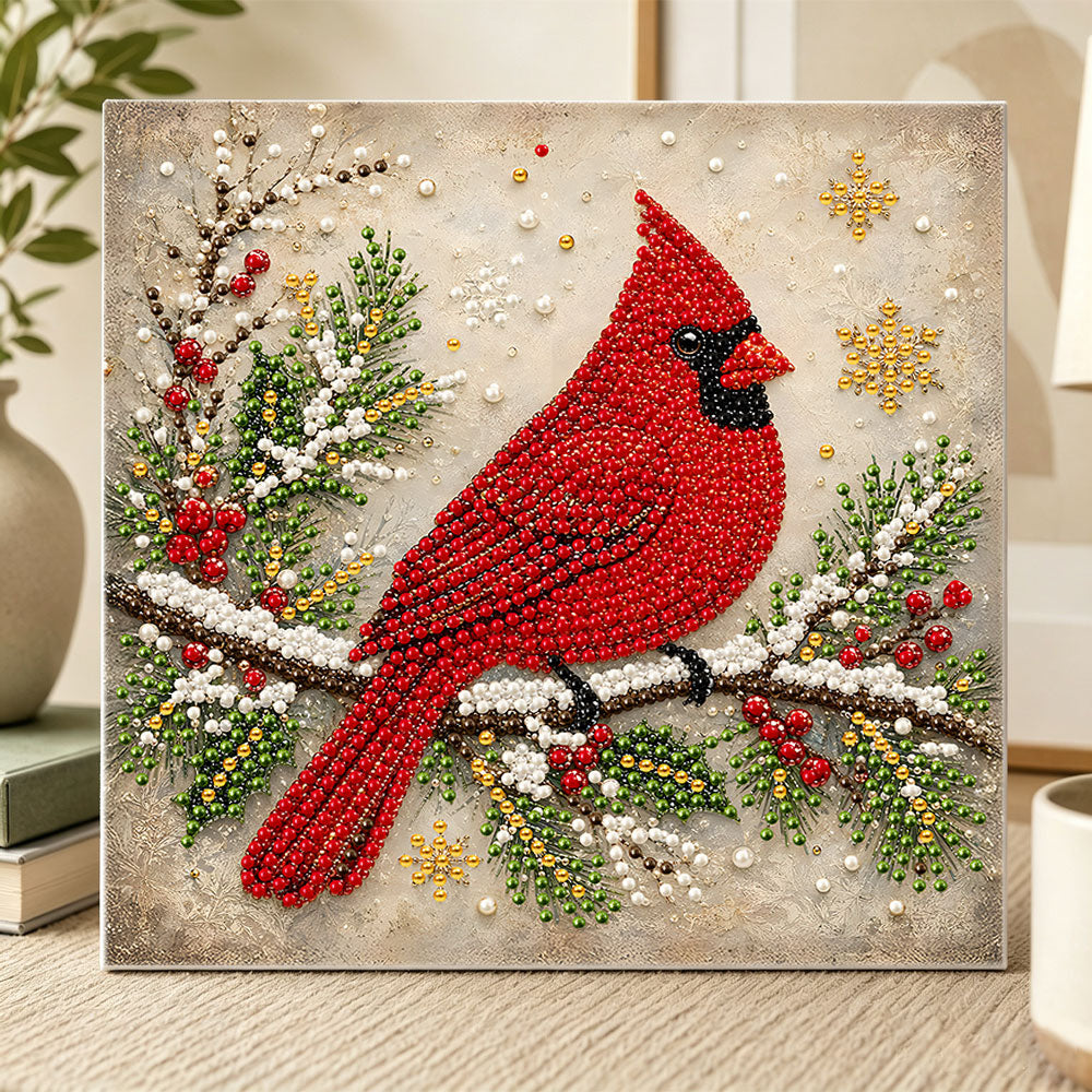 Winter cardinal pearl diamond painting kit for beginners
