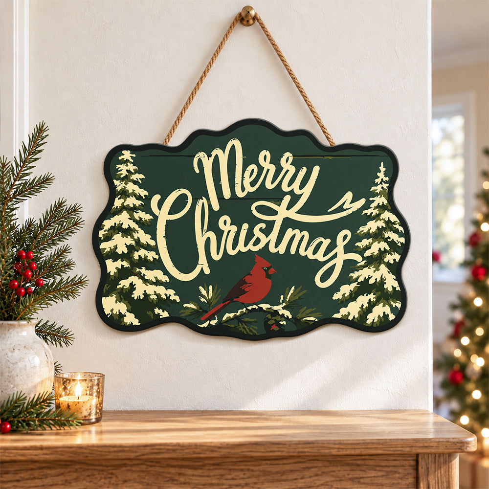 Winter cardinal scene paint by numbers door hanger as indoor wall decor