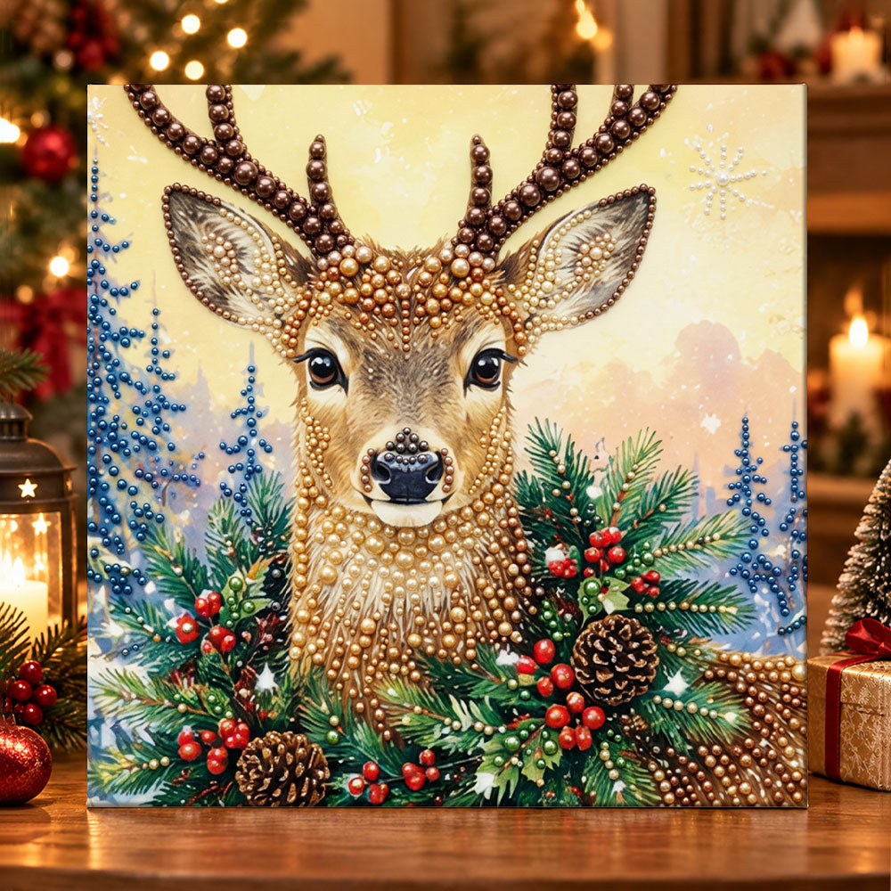 Winter christmas deer portrait pearl diamond painting kit for beginners