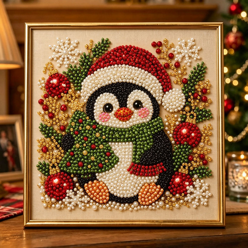 Winter christmas penguin pearl diamond painting kit for beginners