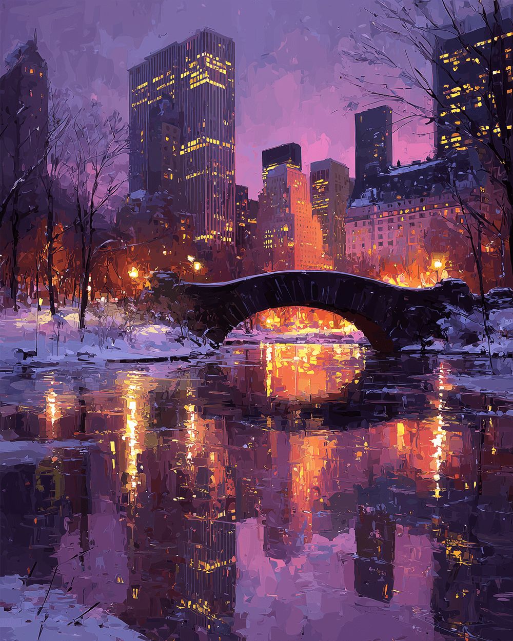 Winter city nightscape cross stitch kit for beginners