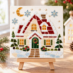 Winter cottage sea glass art kit finished artwork on display