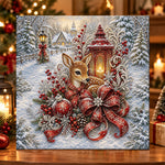 Winter fawn with glowing lantern pearl diamond painting kit for beginners