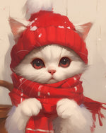 Winter fluffy kitten cross stitch kit for beginners