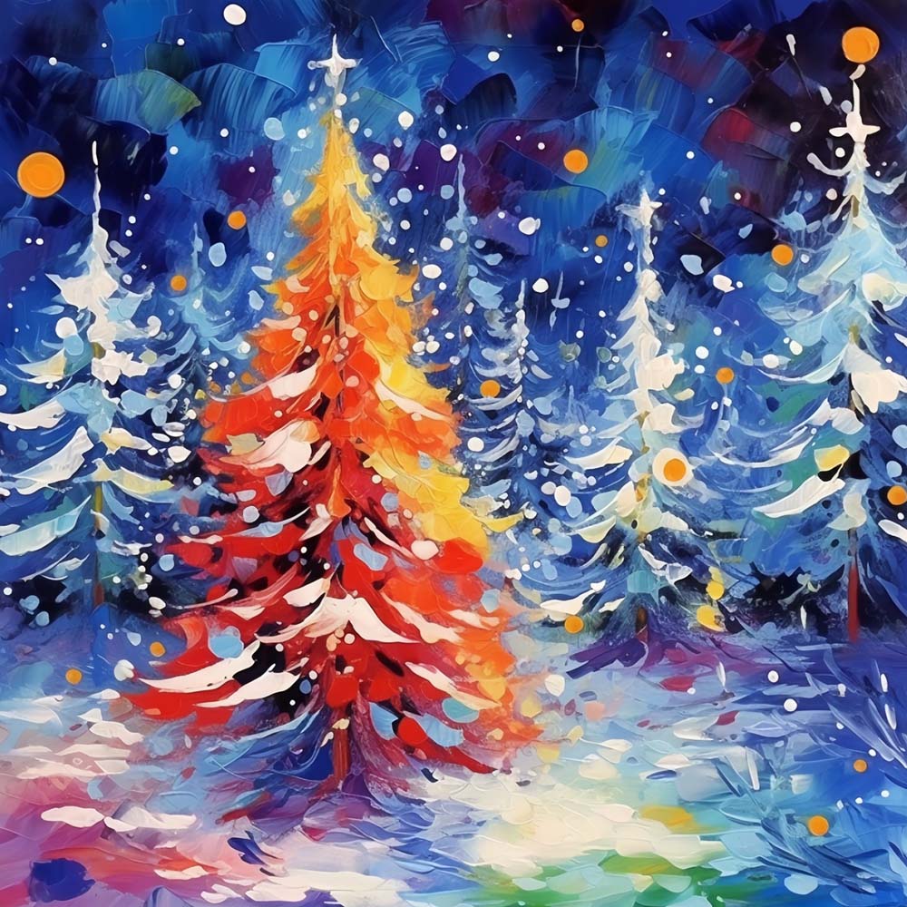Winter forest christmas tree cross stitch kit for beginners