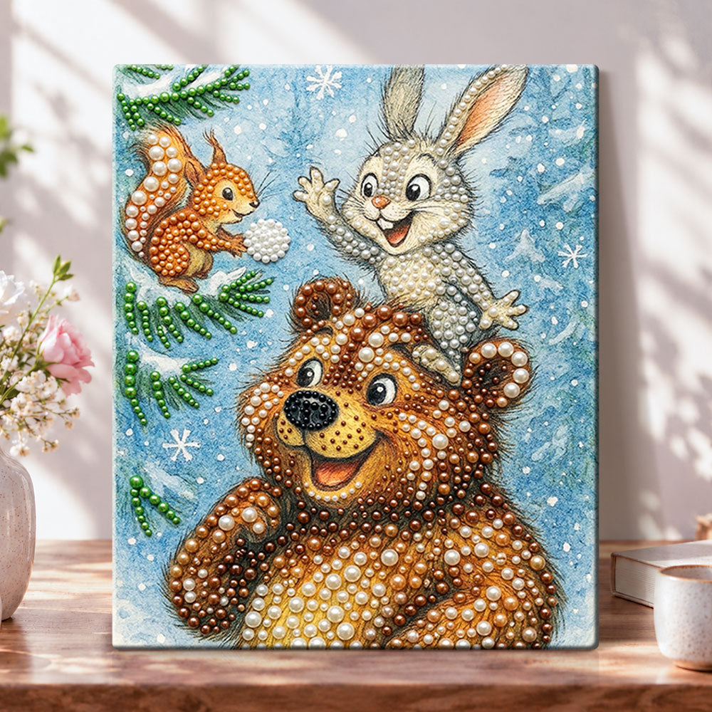 Winter forest friends pearl diamond painting kit for beginners