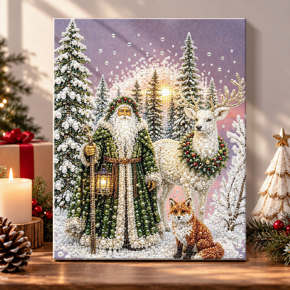 Winter forest saint with wildlife pearl diamond painting kit for beginners