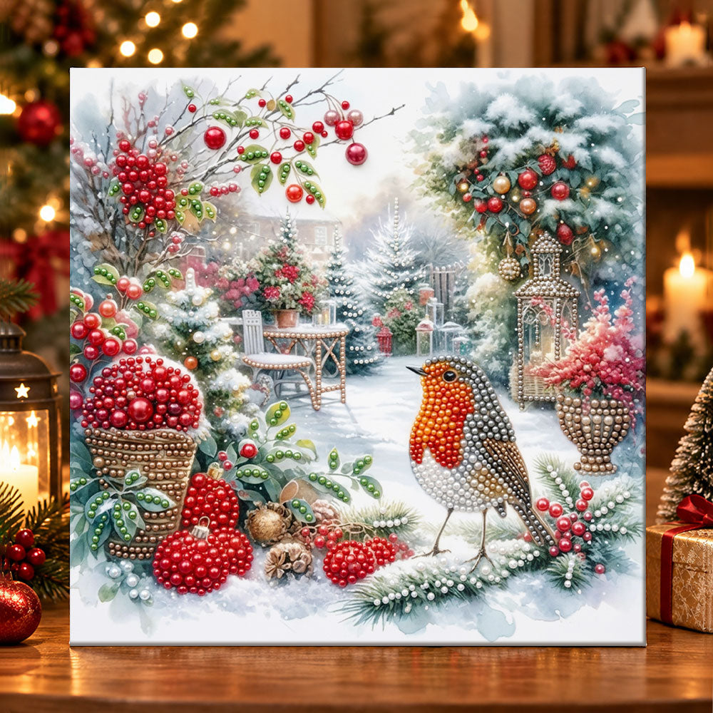 Winter garden robin bird pearl diamond painting kit for beginners