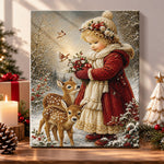 Winter girl with little deer pearl diamond painting kit for beginners