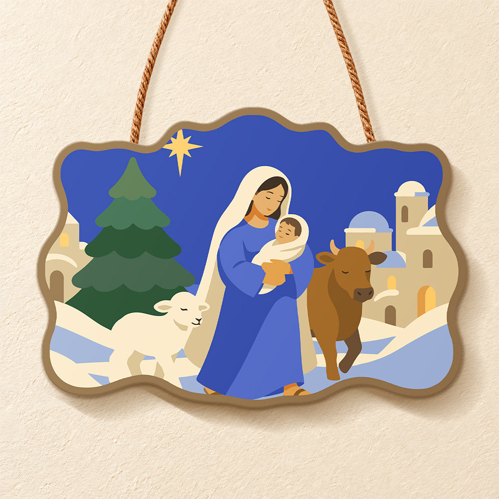 Winter holy mother paint by numbers door hanger finished design