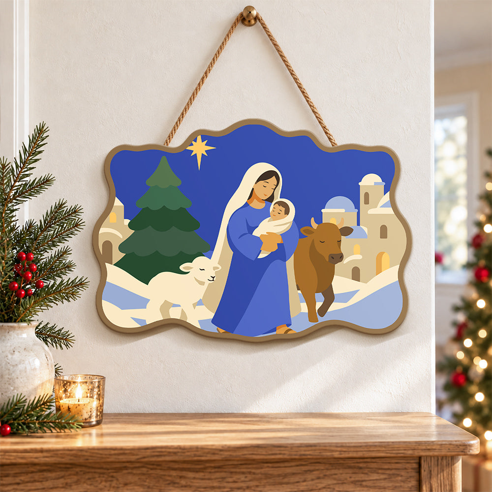 Winter holy mother paint by numbers door hanger as indoor wall decor
