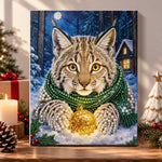 Winter lynx with christmas bauble pearl diamond painting kit for beginners