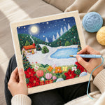 Creating handmade winter mountain landscape punch needle artwork