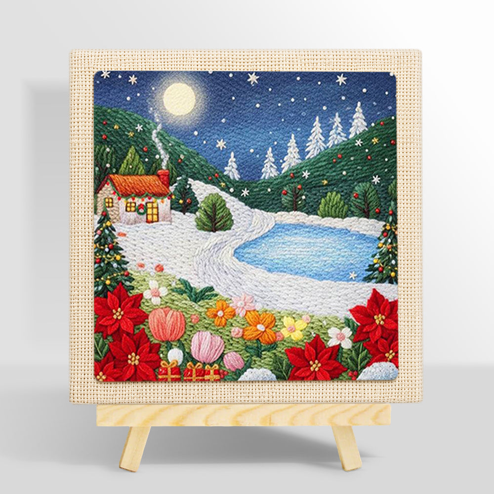Winter mountain landscape punch needle kit for beginners