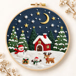 Winter night christmas scene embroidery kit
