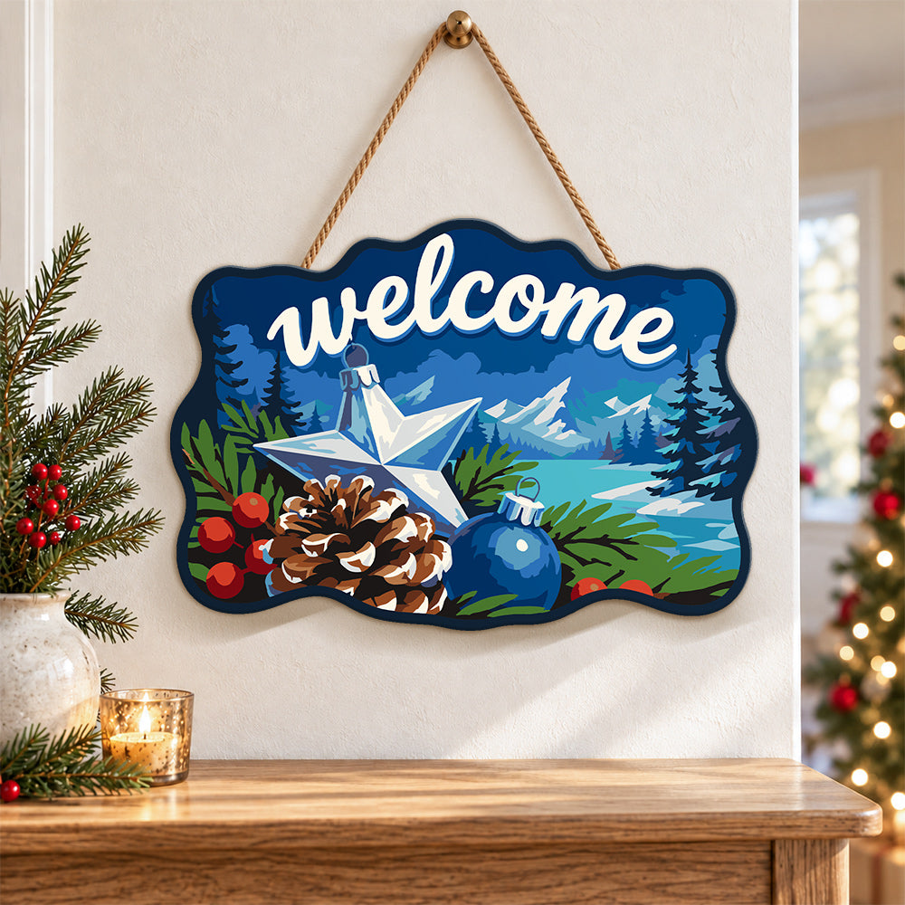 Winter pinecone star welcome paint by numbers door hanger as indoor wall decor