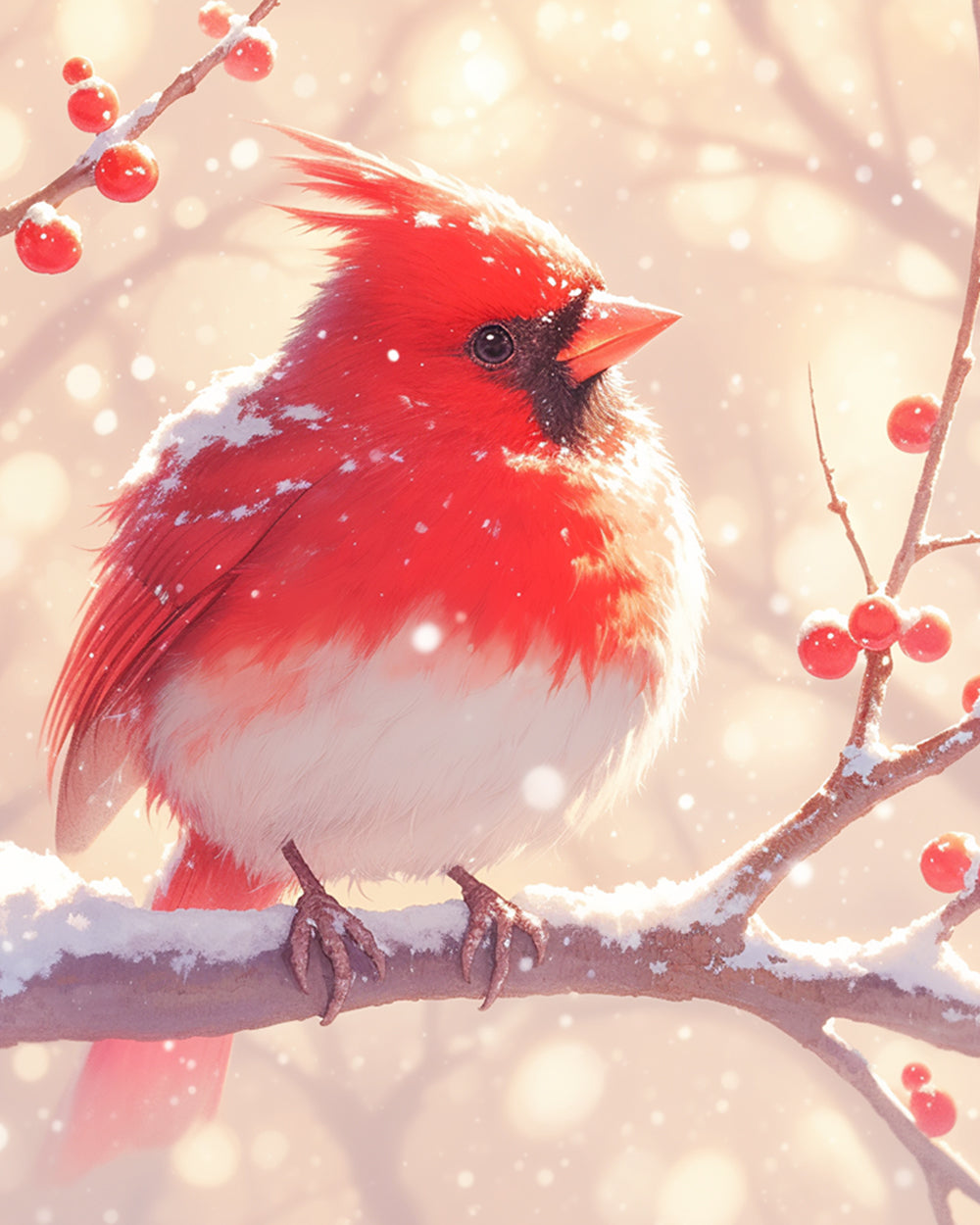 Winter red bird on snowy branch cross stitch kit for beginners