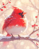 Winter red bird on snowy branch cross stitch kit for beginners