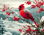 Winter red cardinal on snowy berry branch cross stitch kit for beginners