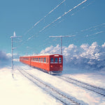 Winter red train cross stitch kit for beginners