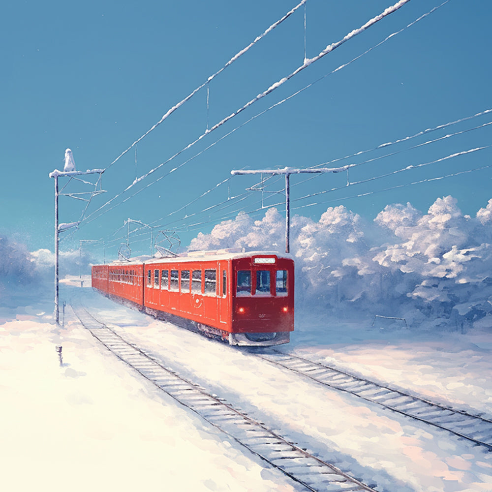 Winter red train cross stitch kit for beginners