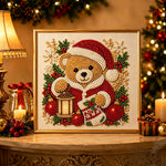 Finished winter santa teddy pearl diamond painting artwork displayed as holiday home decor