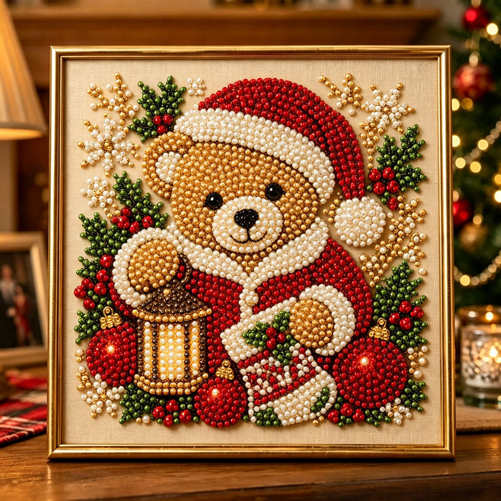 Winter santa teddy pearl diamond painting kit for beginners