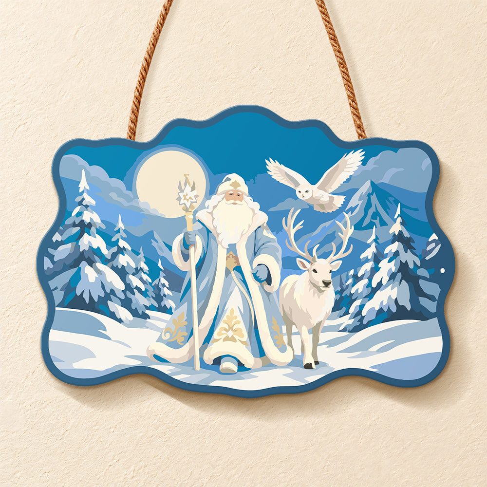 Winter santa wonderland paint by numbers door hanger finished design