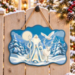 Winter santa wonderland paint by numbers door hanger on a garden gate