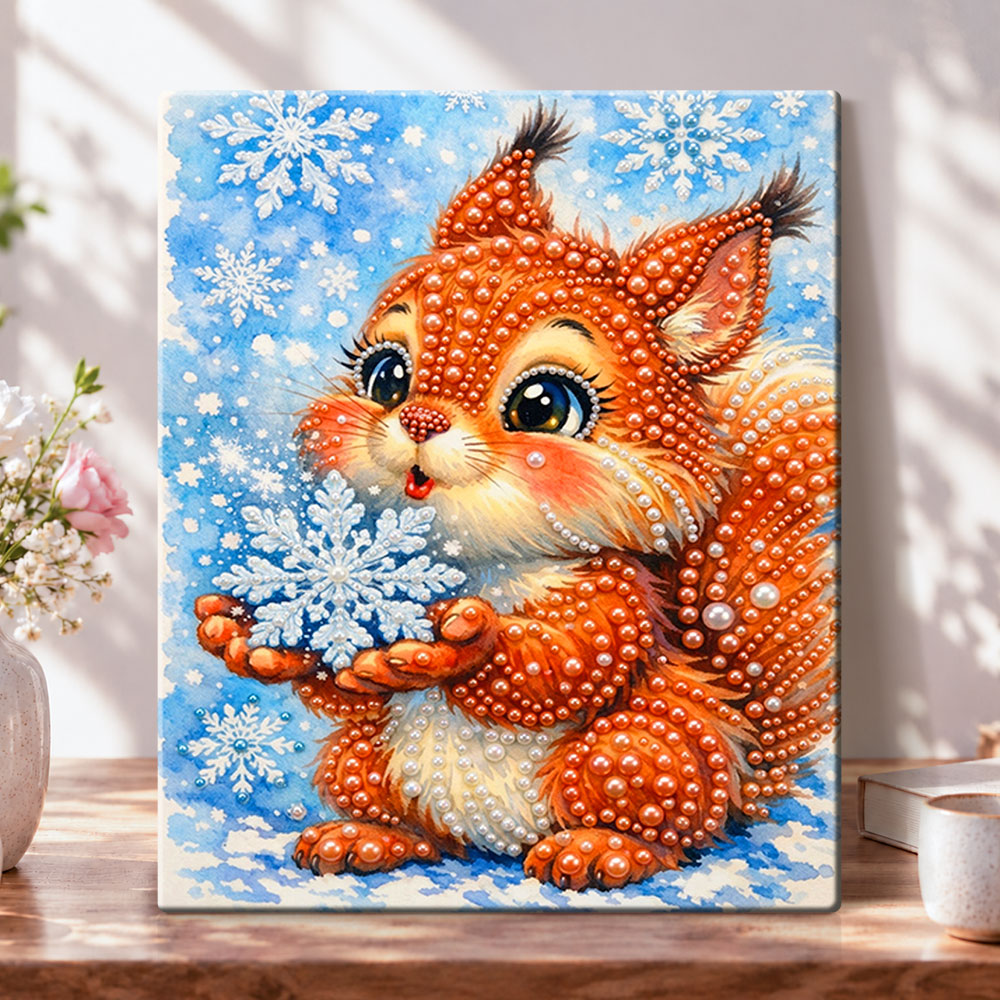 Winter snowflake squirrel pearl diamond painting kit for beginners