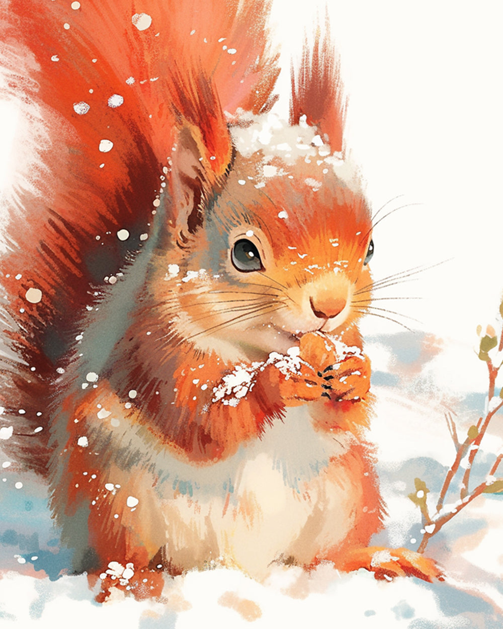 Winter squirrel in snow cross stitch kit for beginners