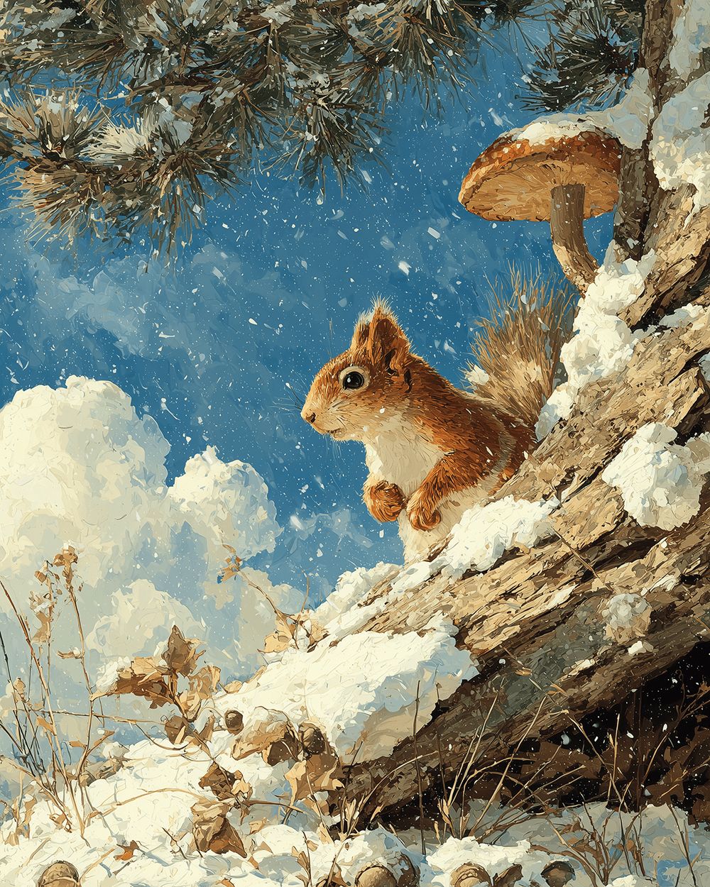 Winter squirrel scene cross stitch kit for beginners
