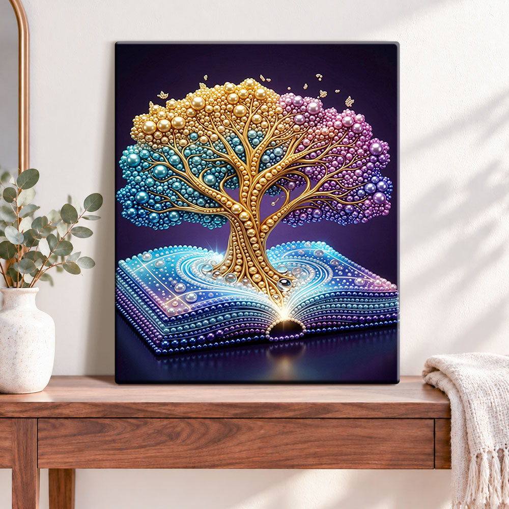 Finished wisdom tree pearl diamond painting artwork displayed as home decor
