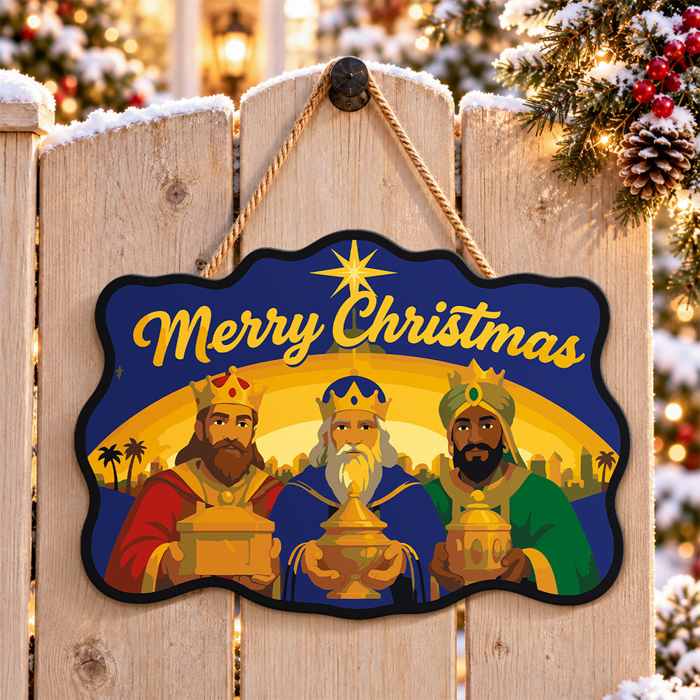 Wise kings offering gifts paint by numbers door hanger on a garden gate