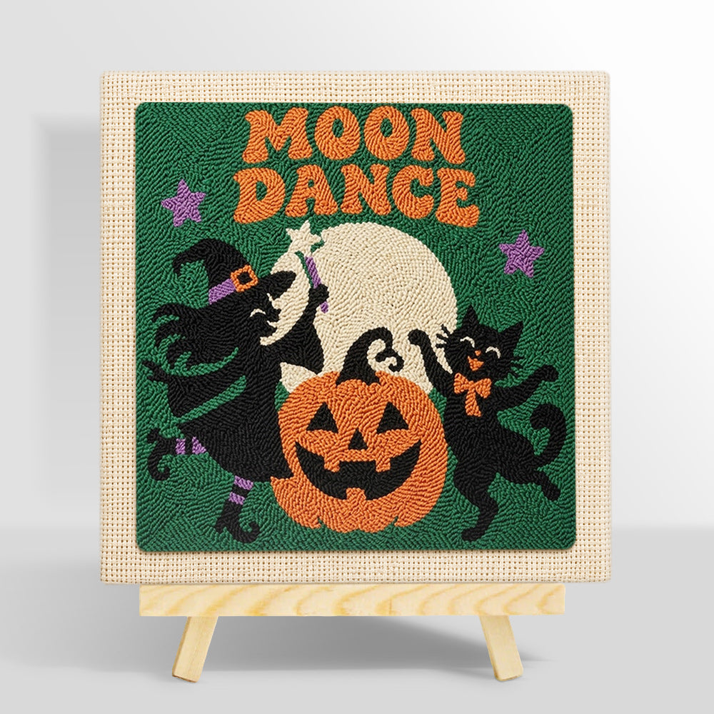 Witch and black cat moon dance punch needle kit for beginners