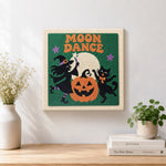 Finished witch and black cat moon dance artwork displayed on a wall