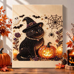 Witch black cat halloween vibes pearl diamond painting kit for beginners