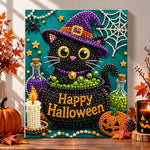Witch black cat in cauldron pearl diamond painting kit for beginners