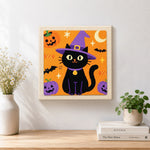 Finished witch black cat artwork displayed on a wall