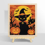 Witch black cat with pumpkins punch needle kit for beginners