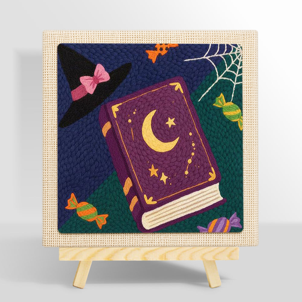 Witch book and candies punch needle kit for beginners