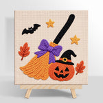 Witch broom and jack‑o‑lantern punch needle kit for beginners