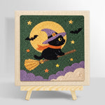Witch cat on broom punch needle kit for beginners