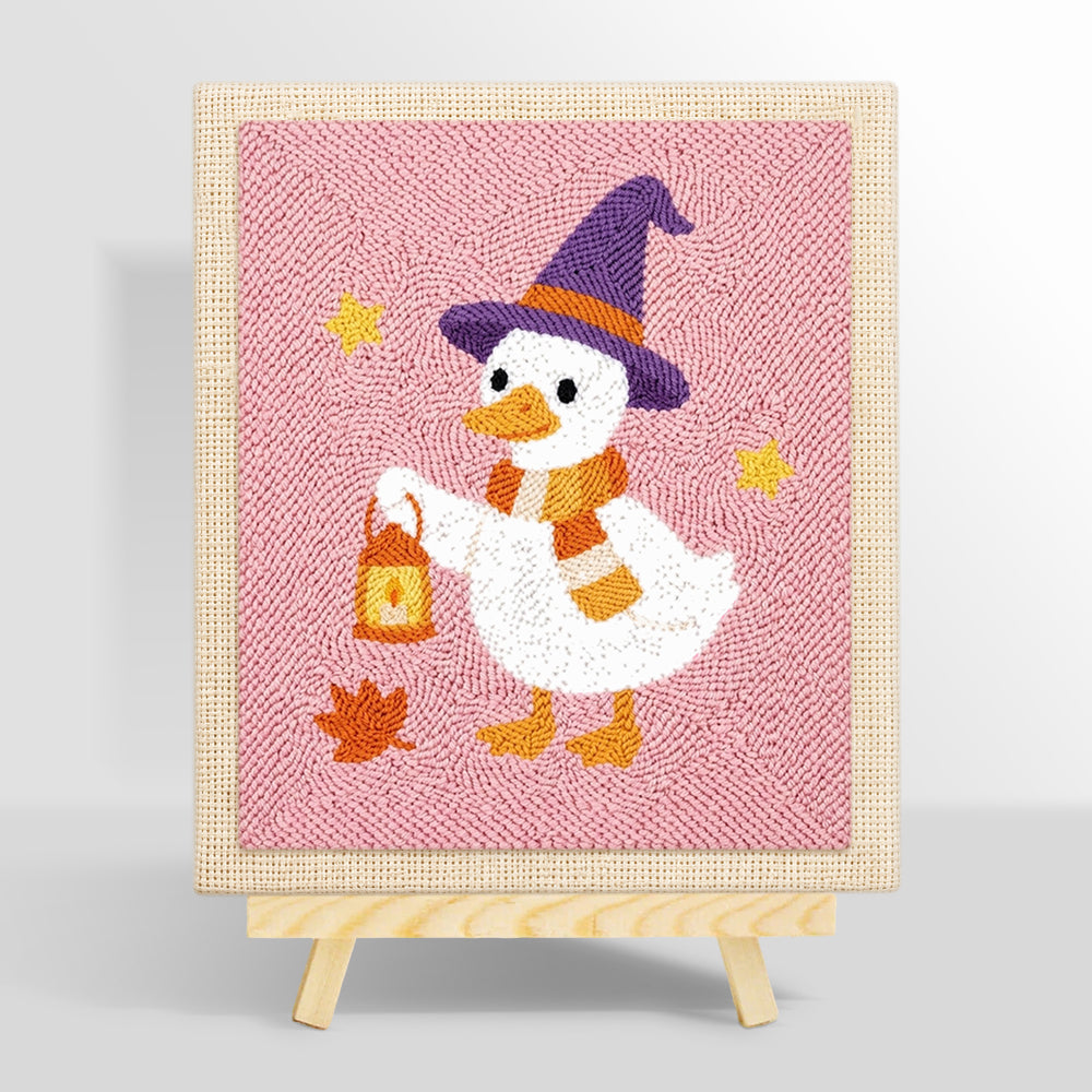 Witch duck holding lantern punch needle kit for beginners