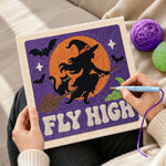 Creating handmade witch fly high punch needle artwork